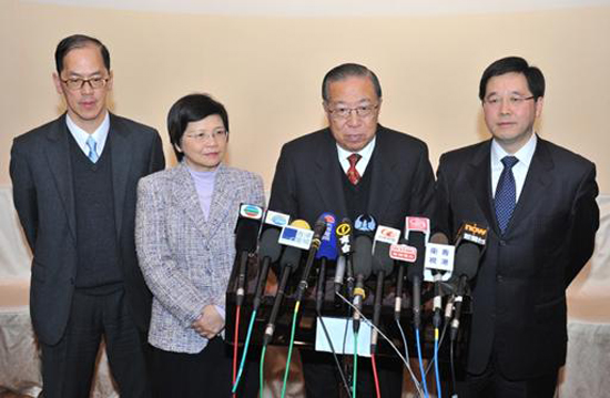Then Chairperson of the Hong Kong-Taiwan Economic and Cultural Cooperation and Promotion Council (ECCPC), Mr Charles Lee, met the media on December 17, 2010. Also attending the media conference were ECCPC then Executive Vice-Chairperson, Mr Stephen Lam; ECCPC then Vice-Chairperson, Mrs Rita Lau; and ECCPC then Vice-Chairperson, Mr Tsang Tak-sing.