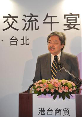 Then Honorary Chairperson of the Hong Kong-Taiwan Economic and Cultural Cooperation and Promotion Council (ECCPC), Mr John C Tsang, delivering a keynote speech at a business luncheon hosted by the ECCPC at the Regent Taipei on August 30, 2010.